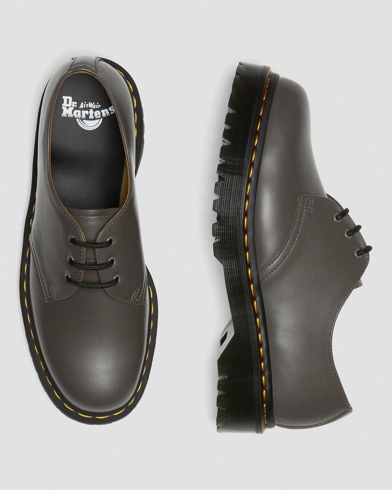 Khaki / Grey Women's Dr Martens 1461 Bex Smooth Leather Oxfords Shoes | CA 341PJJ